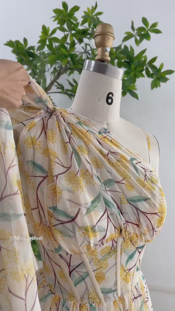 Infinity Corset Floral Print Chiffon Dress with Slit