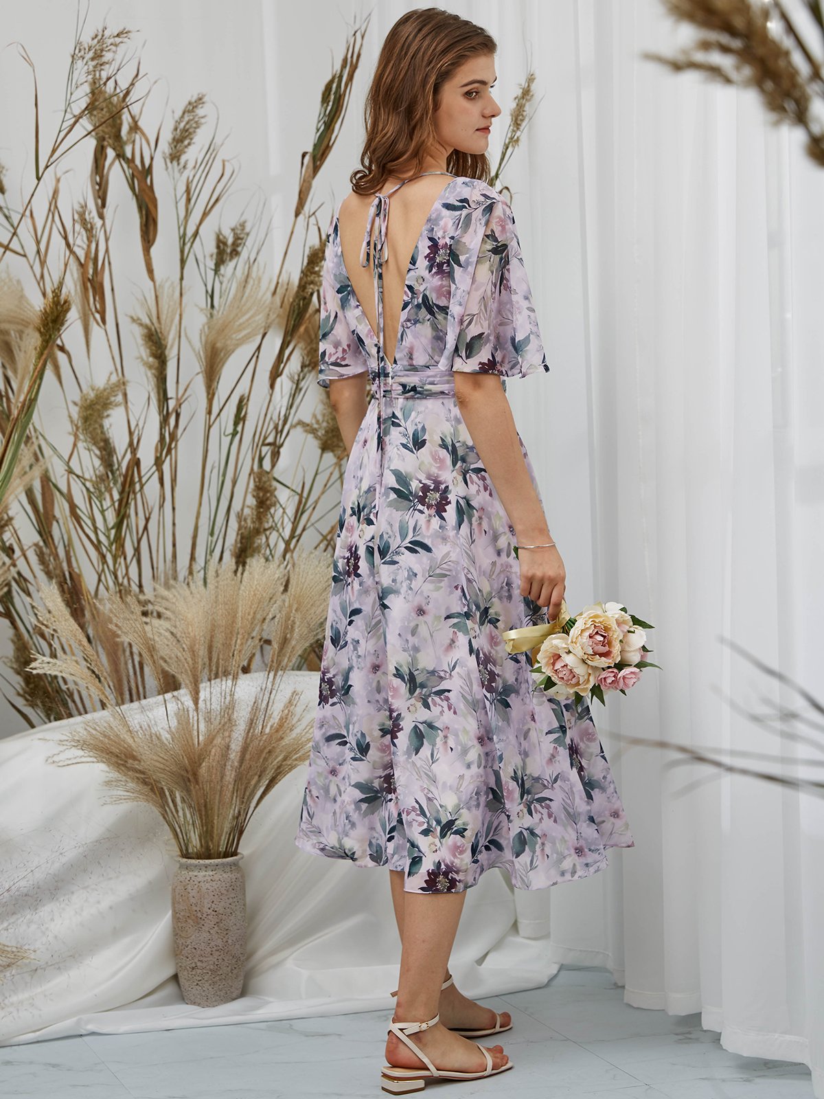 MissJophiel Women Short Sleeves Chiffon V Neck Print Floral Wisteria Midi Tea Length Formal Evening Gown Wisteria / Floor Length / US24W MissJophiel Women Short Sleeves Chiffon V Neck Print Floral Wisteria Midi Tea Length Formal Evening Gown Wisteria / Floor Length / US24W