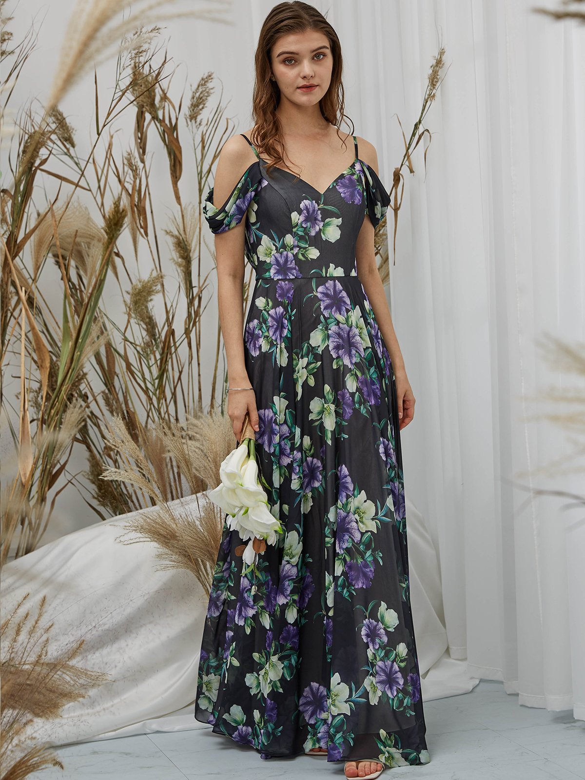 MissJophiel Women Straps Off the Shoulder Chiffon V Neck Black Print ... MissJophiel Women Straps Off the Shoulder Chiffon V Neck Black Print ...