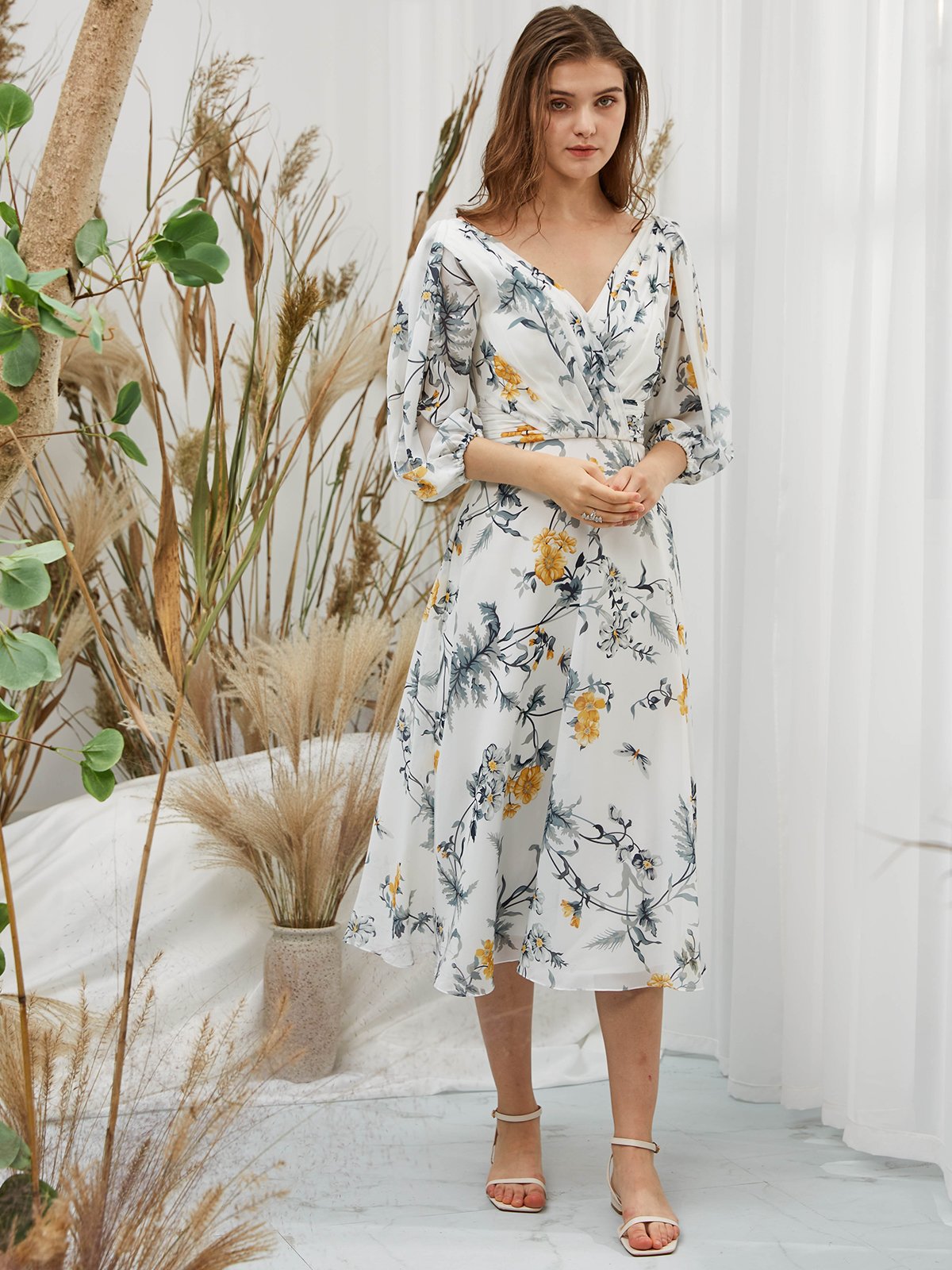 puff sleeve chiffon dress Floral Puff Sleeve Dresses for Women