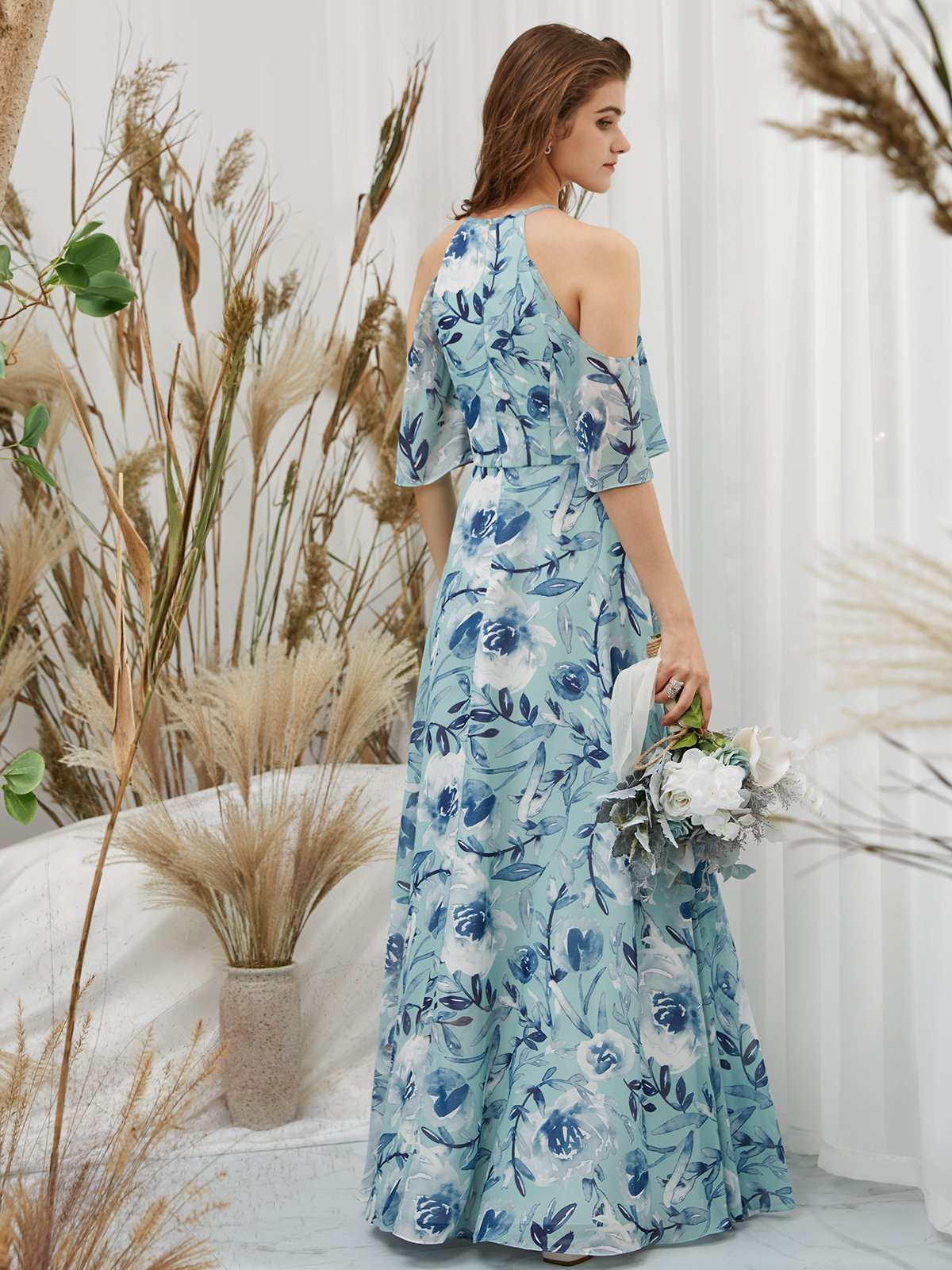 MissJophiel Women Halter Off the Shoulder Chiffon Print Floral Ivory Steel Blue Floor Length Formal Gown Steel Blue / Floor Length / US10 MissJophiel Women Halter Off the Shoulder Chiffon Print Floral Ivory Steel Blue Floor Length Formal Gown Steel Blue / Floor Length / US10