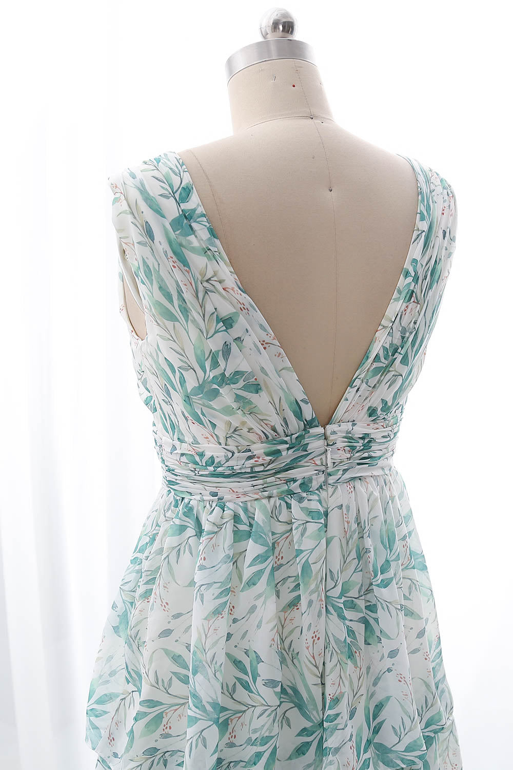 Straps V Neck Floral Chiffon Sage Maxi Tiered Prom Formal Evening Gown