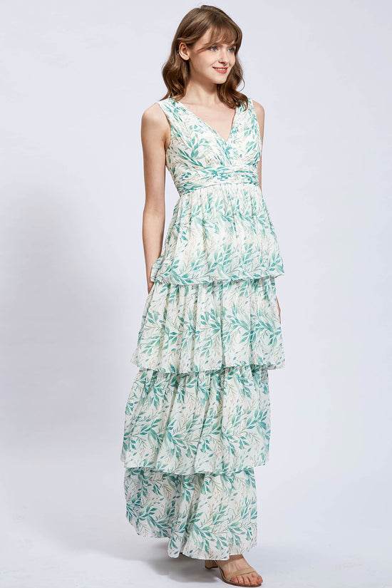 Sleek Fit Chiffon Evening Dress with Overlay Detail Sage