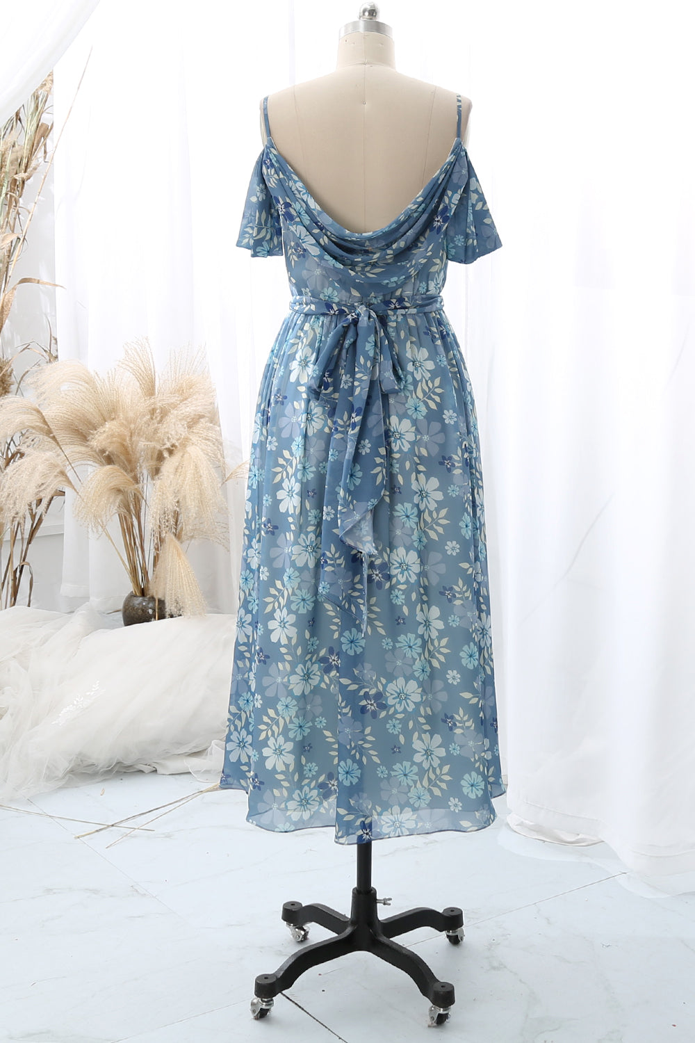 MissJophiel Women Straps Off The Shoulder V Neck Floral Chiffon Midi Formal Evening Gown Teal / Floor Length / US14 MissJophiel Women Straps Off The Shoulder V Neck Floral Chiffon Midi Formal Evening Gown Teal / Floor Length / US14