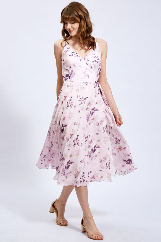 V Neck Sleeveless Midi Wedding Guest Dress