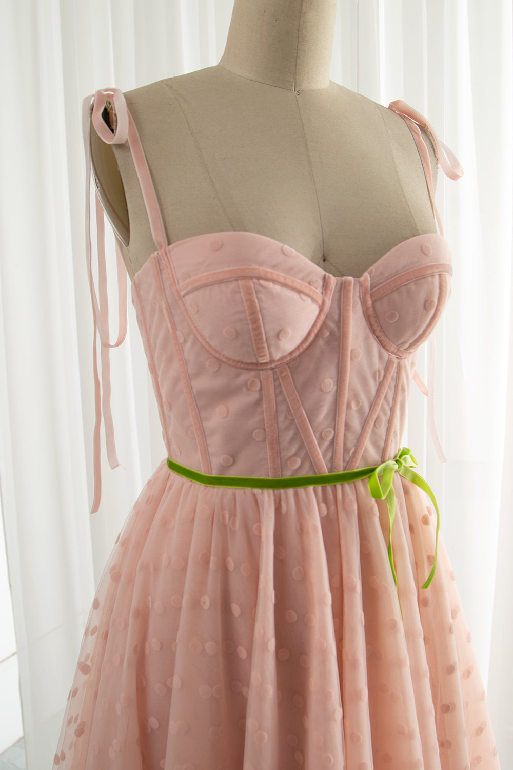 Bow Straps Corset Top Midi Blush Pink Prom Dress