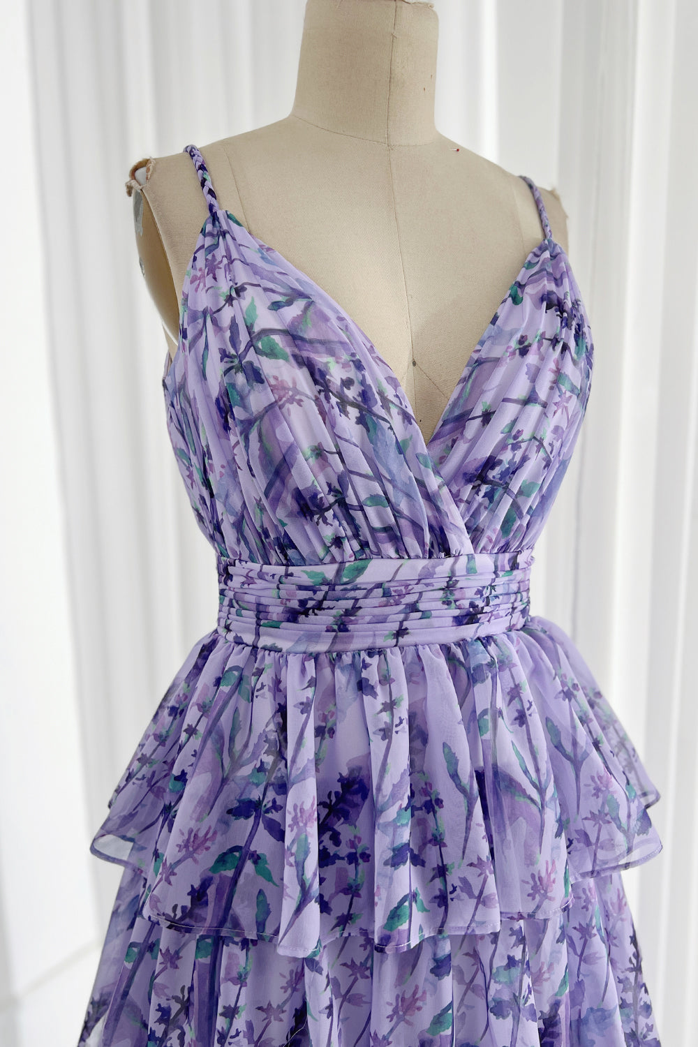 MissJophiel Straps V Neck Tiered Floral Formal Dress