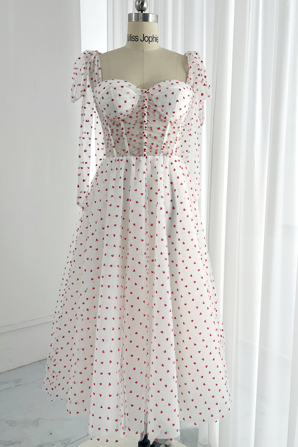 MissJophiel Sweetheart Tulle Midi Formal Dress with Removable Sleeves/Straps (3 Sets)
