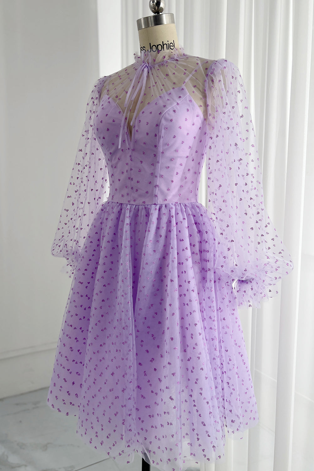 MissJophiel Long Puff Sleeves Illusion Mini Formal Dress