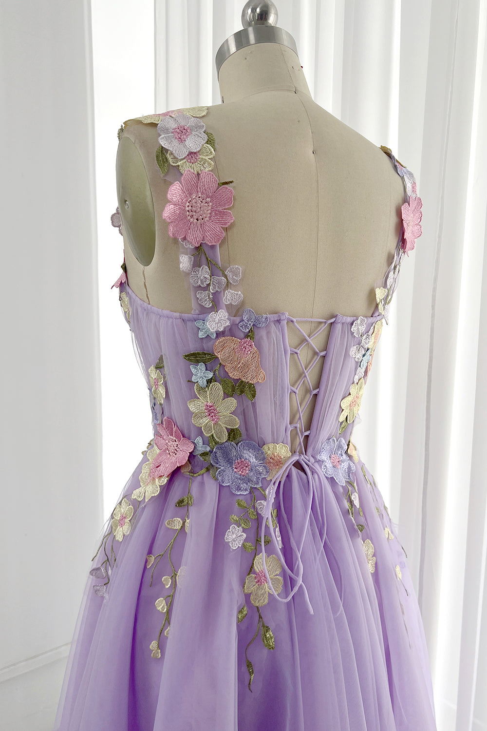 Embroidery Floral Midi Lavender Prom Dress
