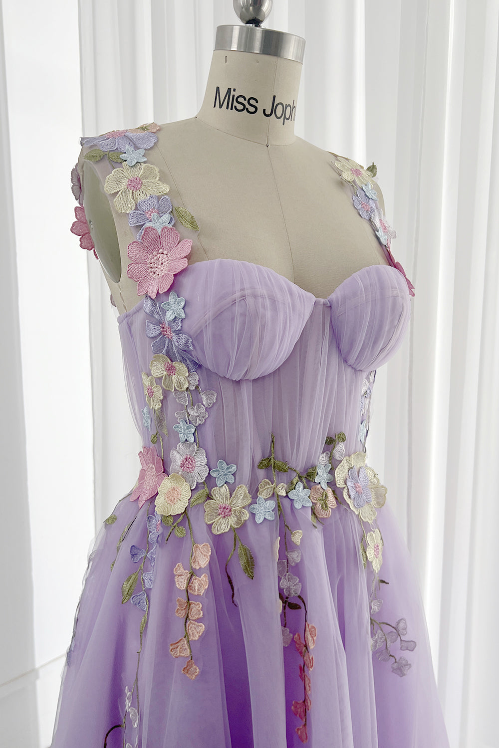 Embroidery Floral Midi Lavender Prom Dress