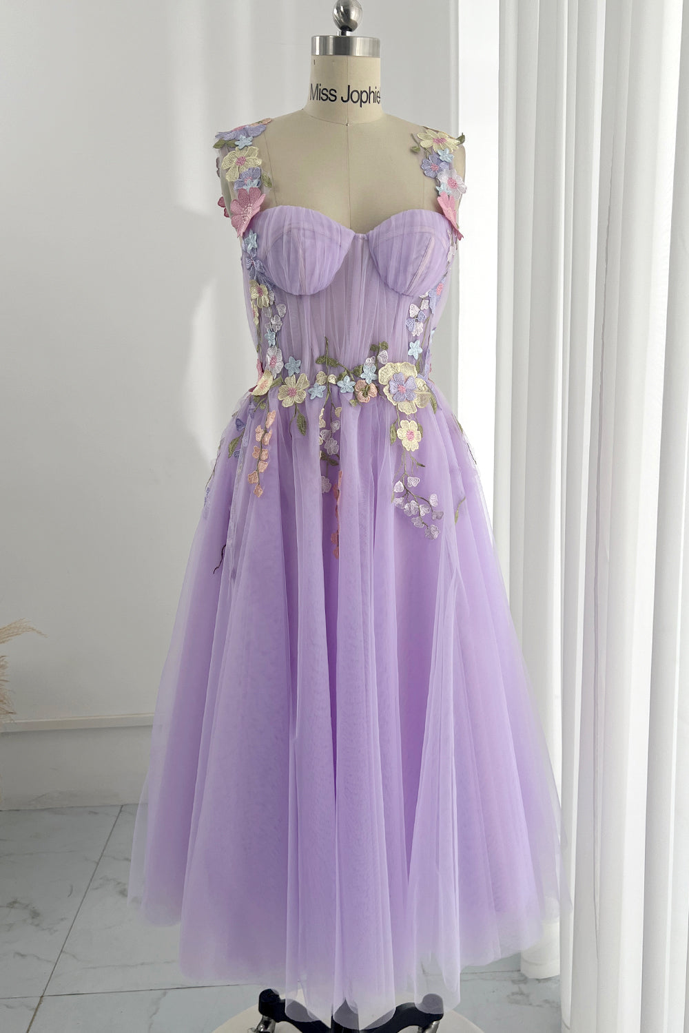 midi lavender cocktail dress Lavender Floral Embroidered Midi Dress - All Dresses