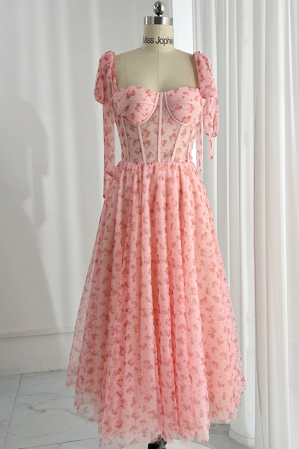 MissJophiel Corset Top Illusion Midi Floral Dress with removable straps