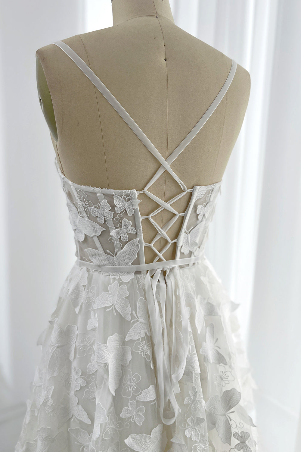 MissJophiel Embroidery Butterfly Corset Midi Dress with Lace Up Back Ivory / Tea Length / US6 MissJophiel Embroidery Butterfly Corset Midi Dress with Lace Up Back Ivory / Tea Length / US6