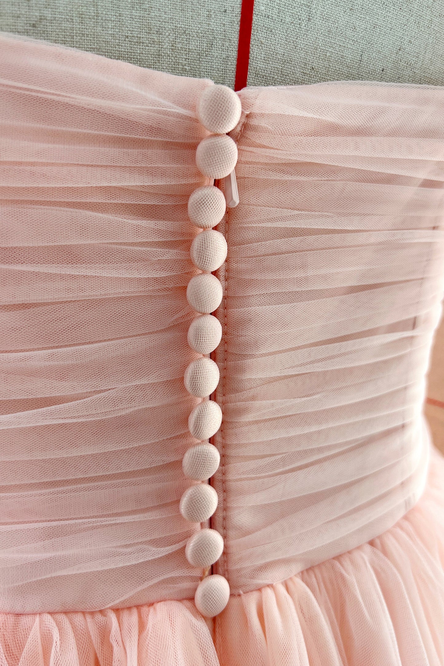 Strapless Midi Peach Pink Prom Dress with Removable Puff Sleeves and Straps(2 Sets)