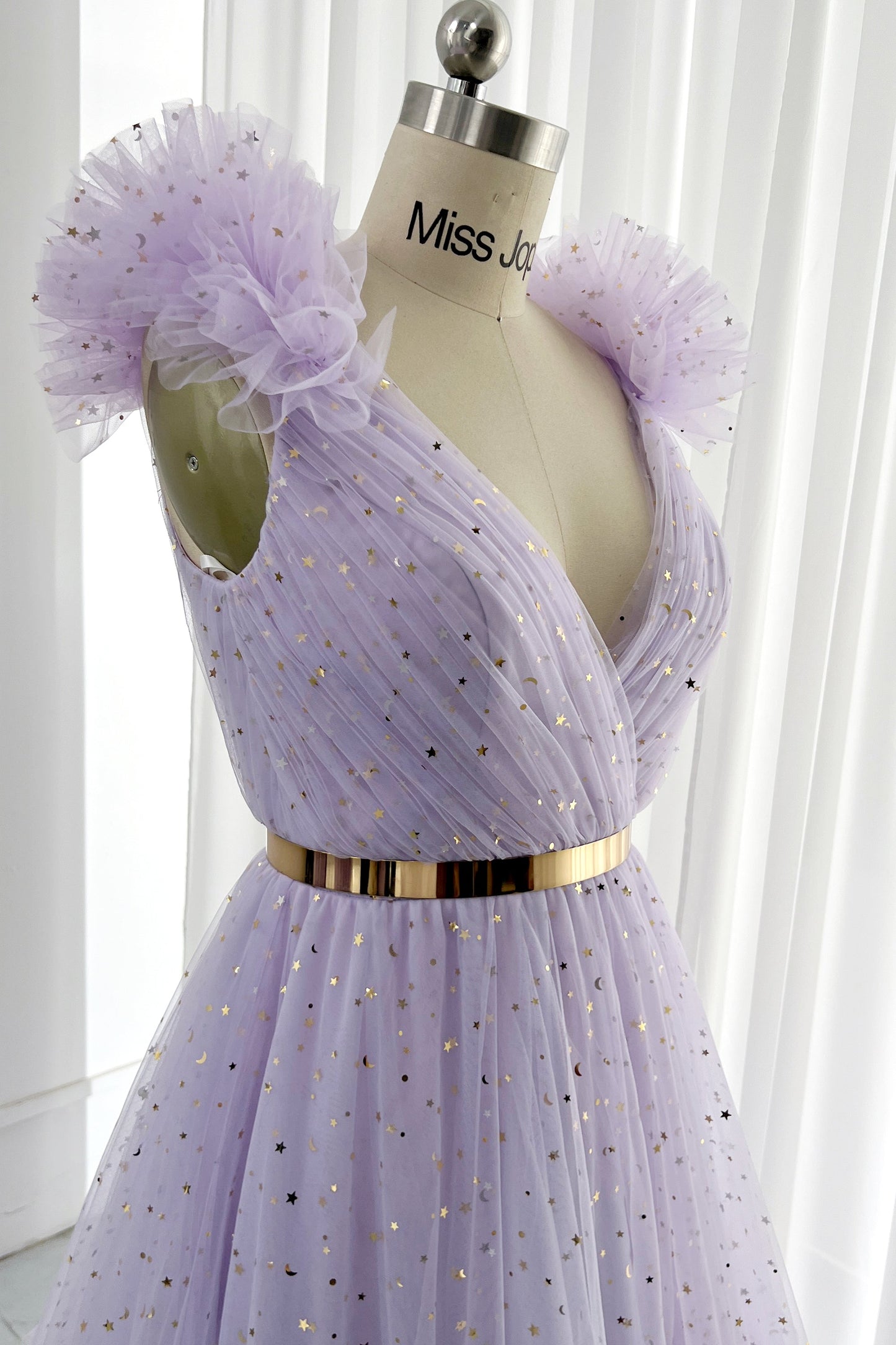 MissJophiel Straps V Neck Tiered Star Tulle Evening Dress