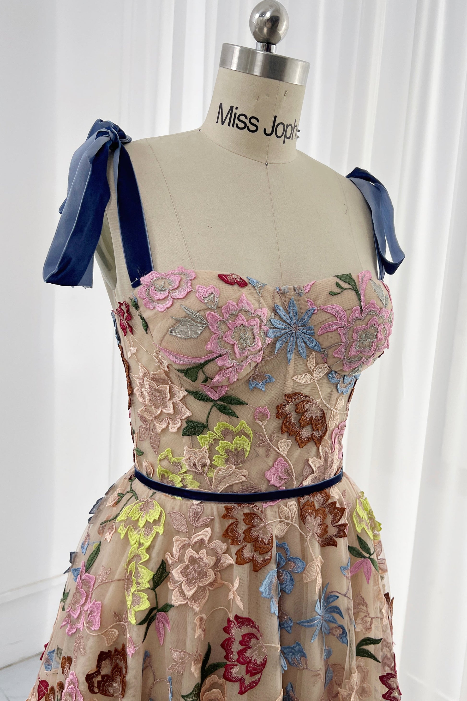 MissJophiel Embroidery Floral Corset Midi Dress with Removable Straps