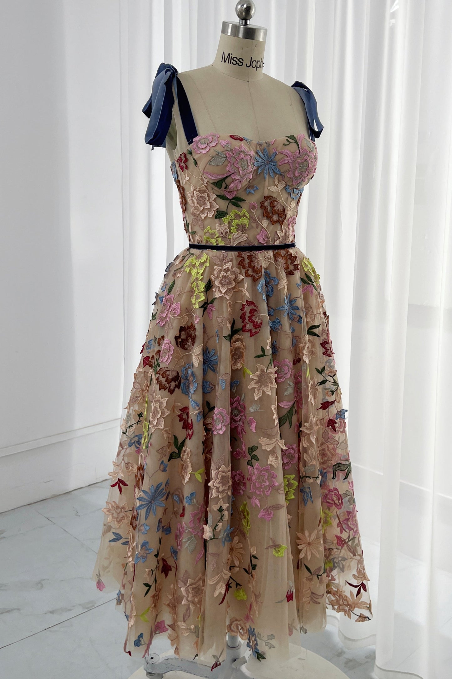 MissJophiel Embroidery Floral Corset Midi Dress with Removable Straps