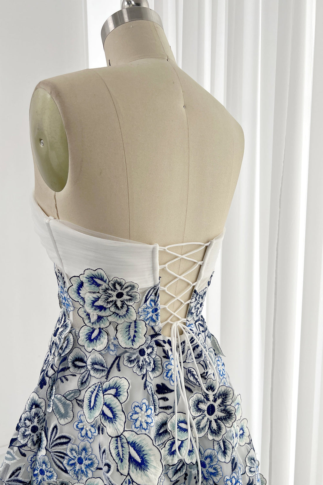 Soft blue embroidery corset mini dress