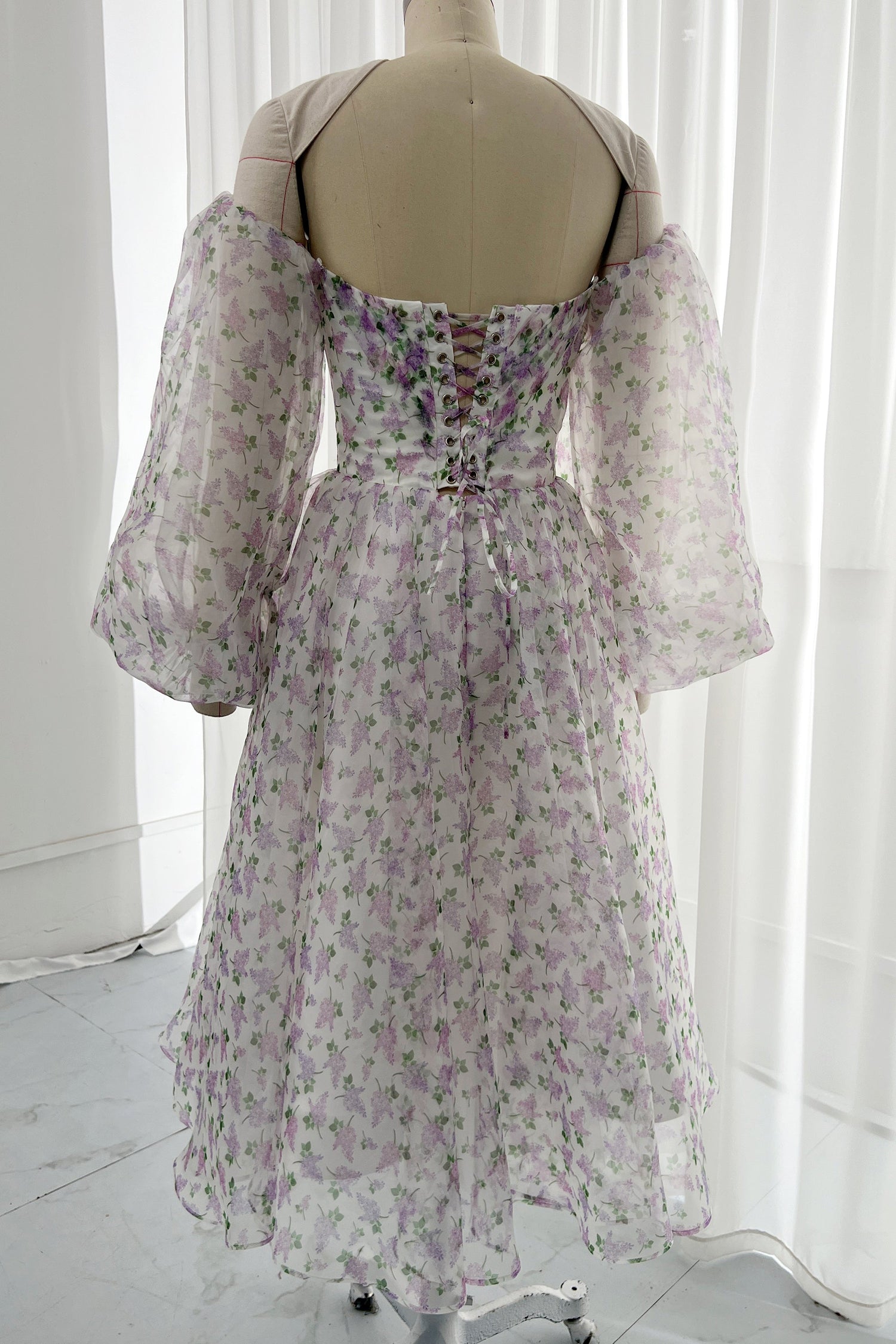 MissJophiel Off the Shoulder Floral Organza Midi Dress