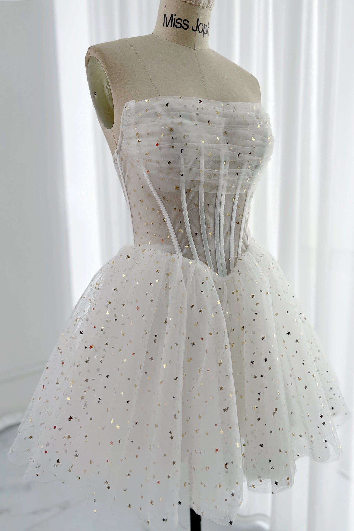 MissJophiel Strapless Corset Illusion Mini Dress with Lace Up Back