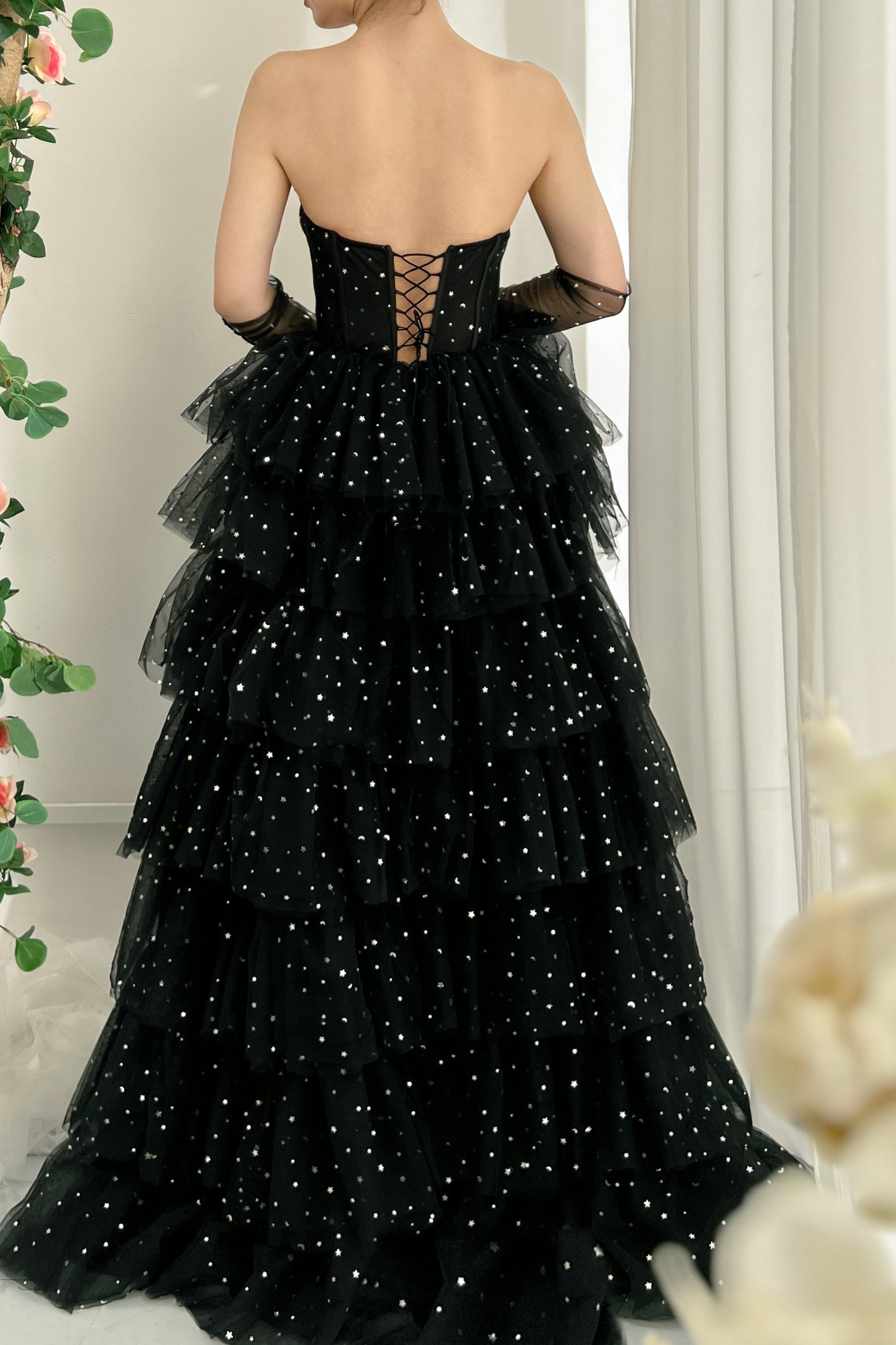 Corset Strapless Tulle Tiered Short Dress Burgundy