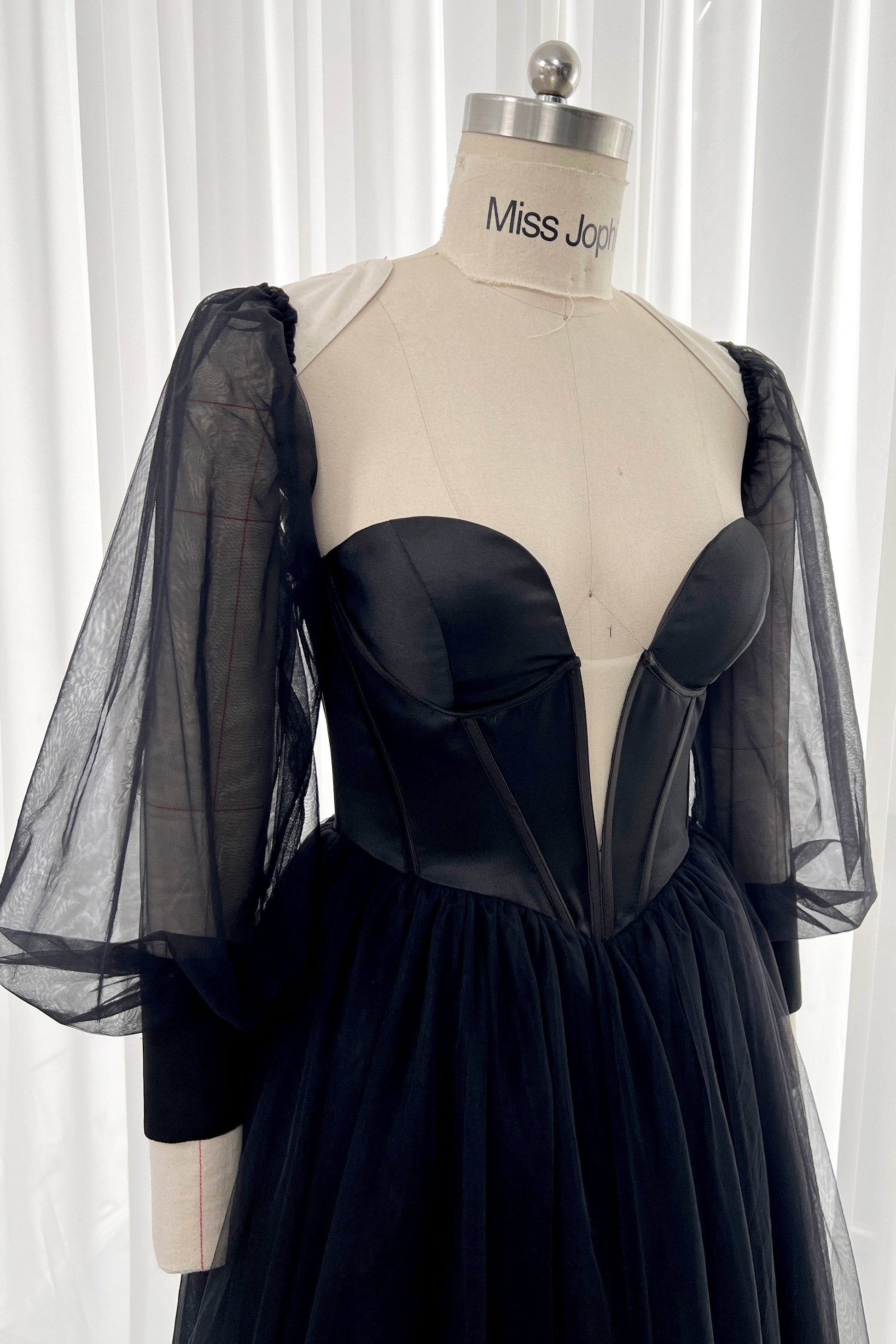MissJophiel Puff Long Sleeves Deep V Neck Corset Black Dress Black / Floor Length / US14 MissJophiel Puff Long Sleeves Deep V Neck Corset Black Dress Black / Floor Length / US14