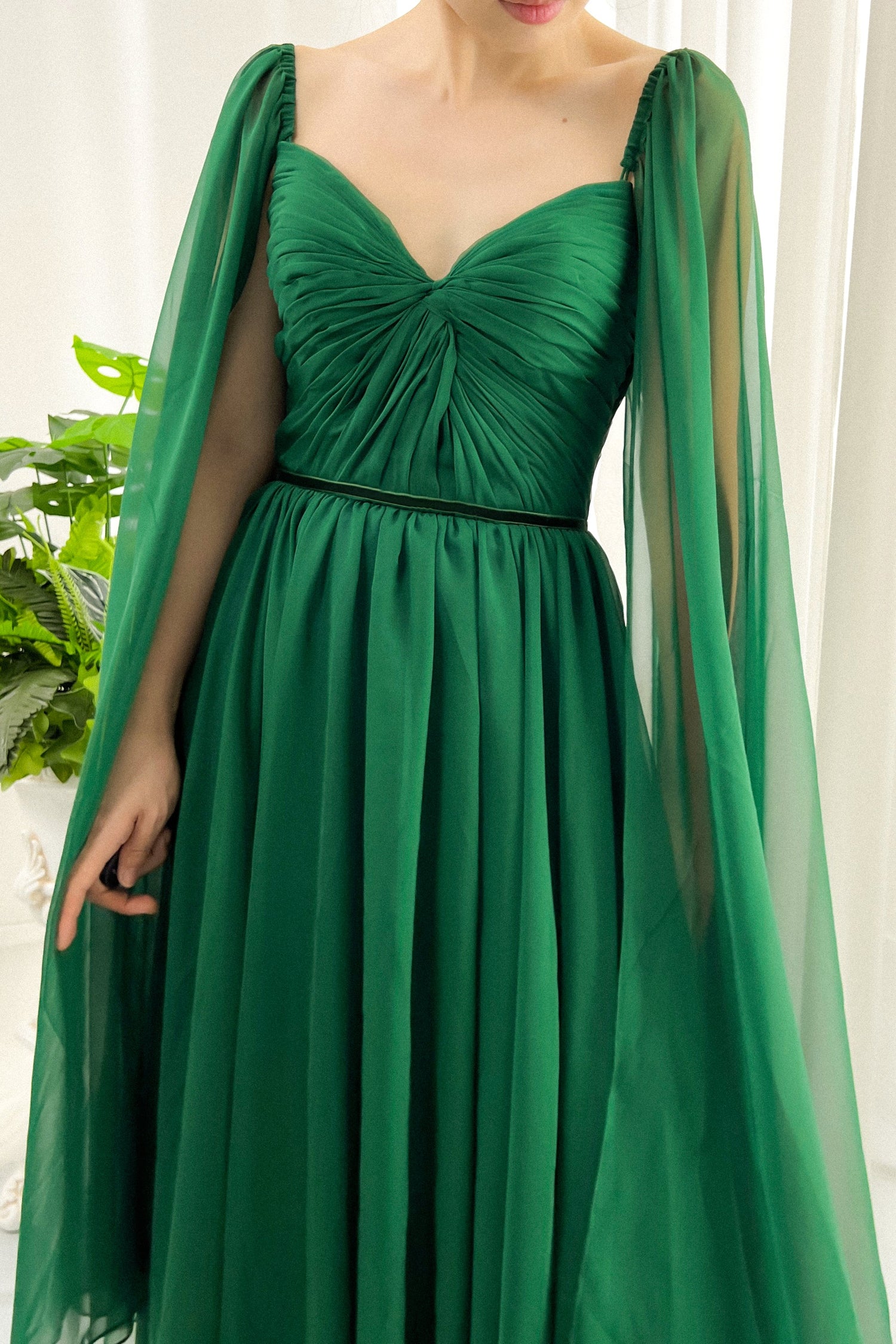 MissJophiel V Neck Chiffon Dress with removeable Fluttering sleeves