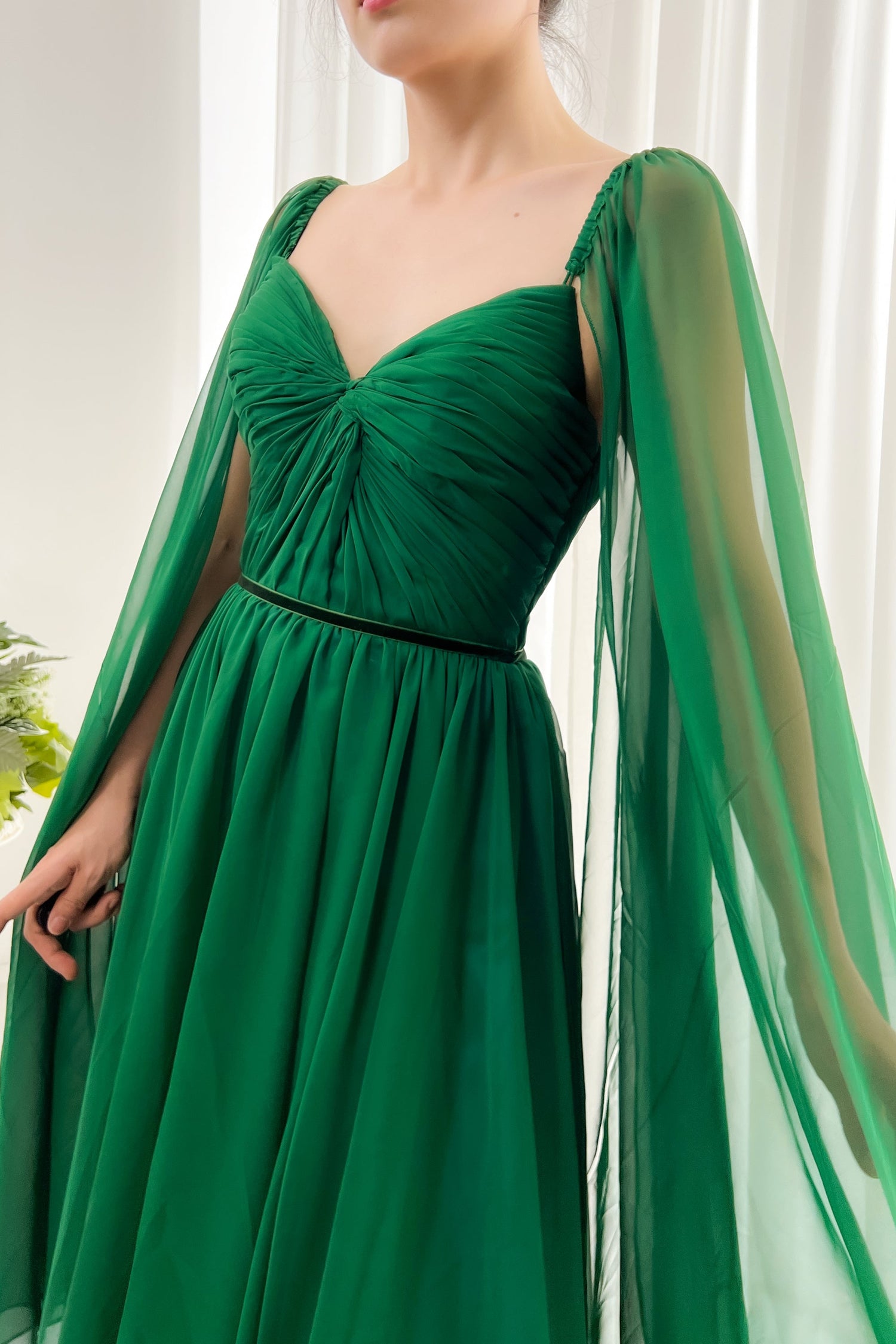 MissJophiel V Neck Chiffon Dress with removeable Fluttering sleeves
