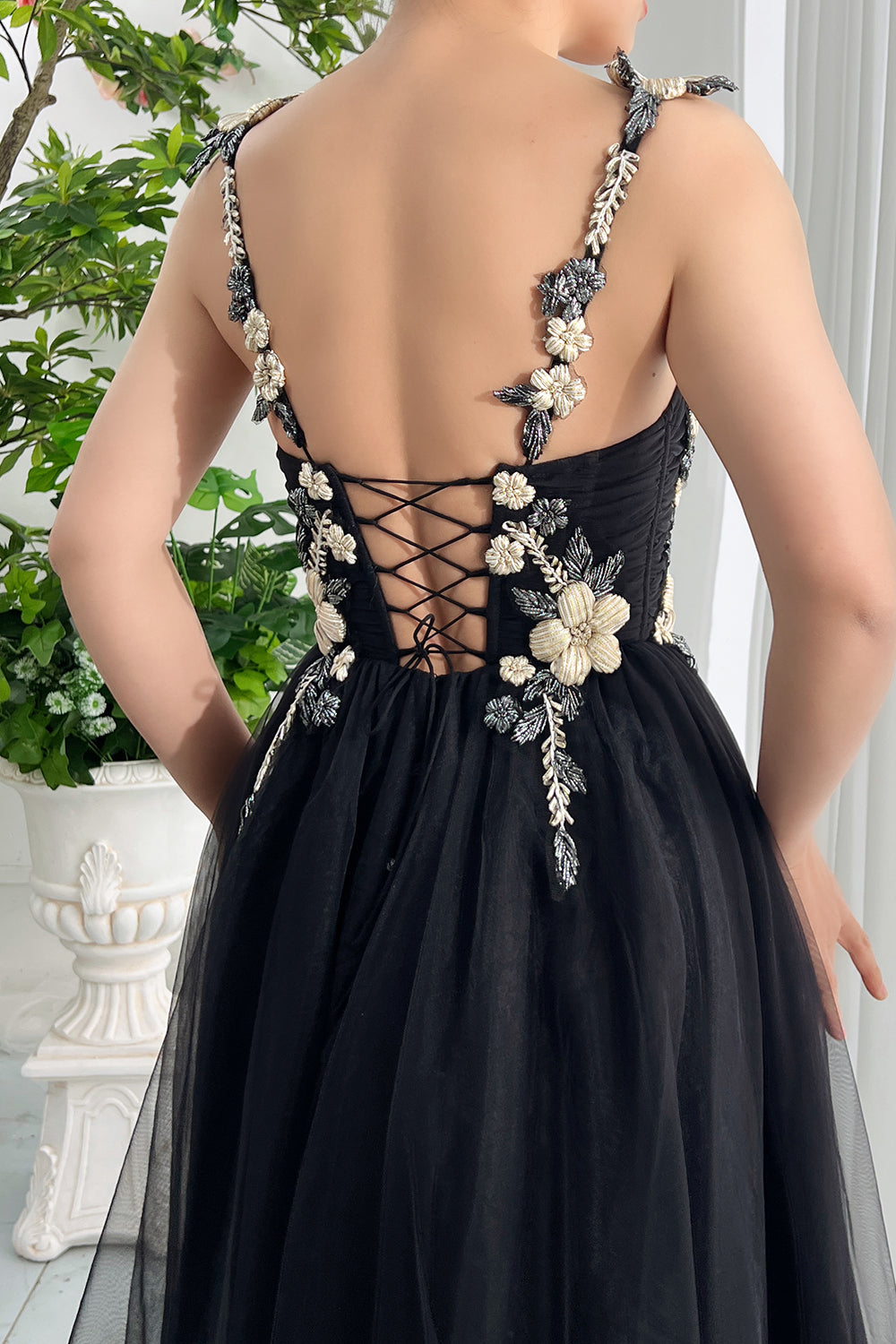 MissJophiel Corset Strapless Black Tulle Midi Dress MissJophiel Corset Strapless Black Tulle Midi Dress