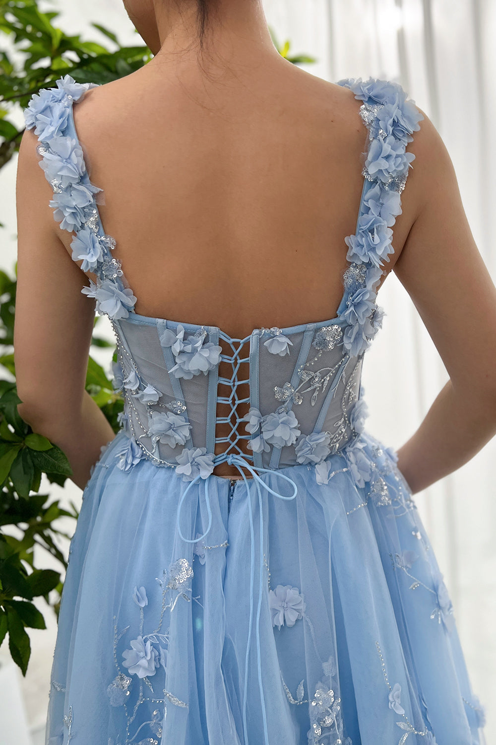 MissJophiel Corset 3D Floral Sky Blue Midi Dress