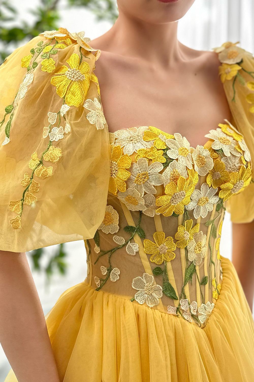 MissJophiel Corset 3D Floral Dress with Removable Puff Sleeves MissJophiel Corset 3D Floral Dress with Removable Puff Sleeves