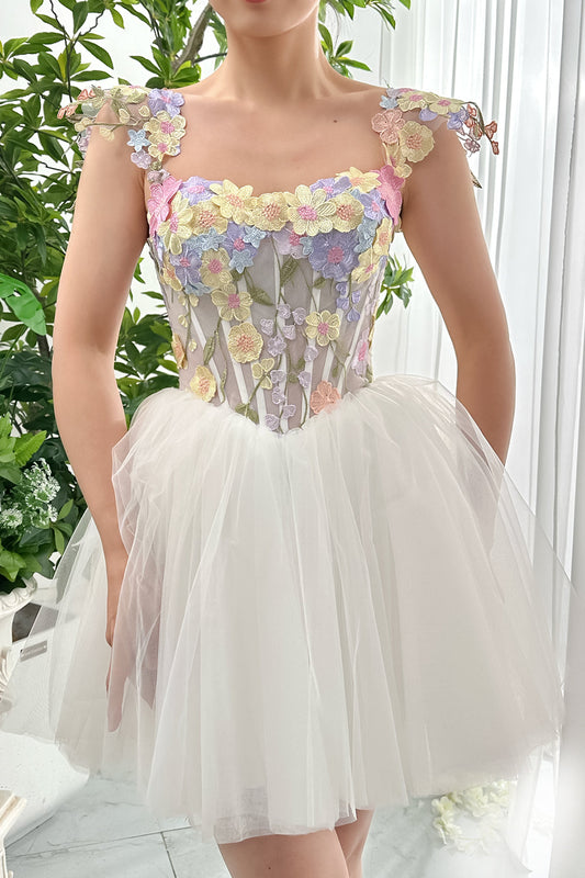 MissJophiel Corset 3D Floral Dress with Removable Off Shoulders