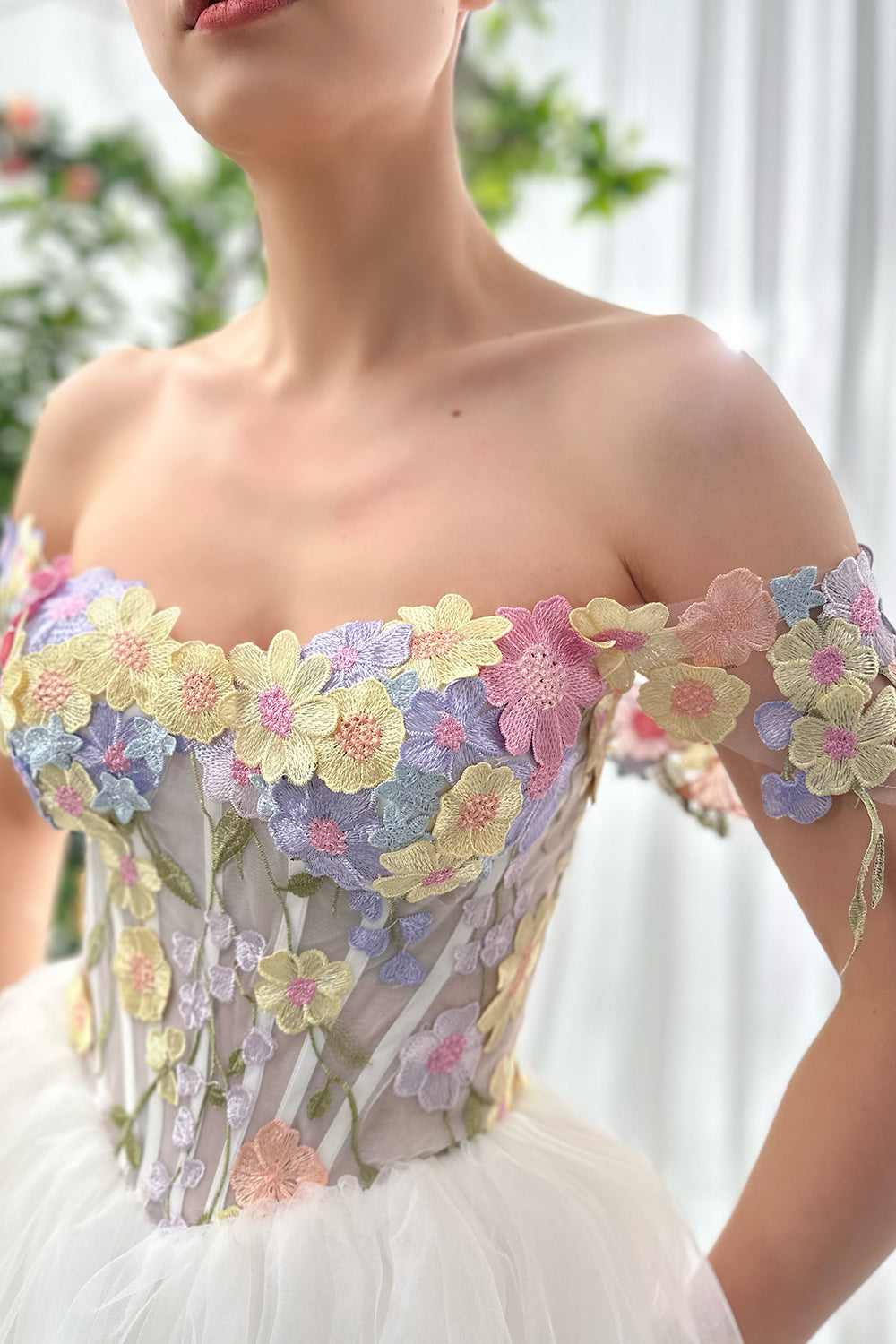 MissJophiel Corset 3D Floral Dress with Removable Off Shoulders
