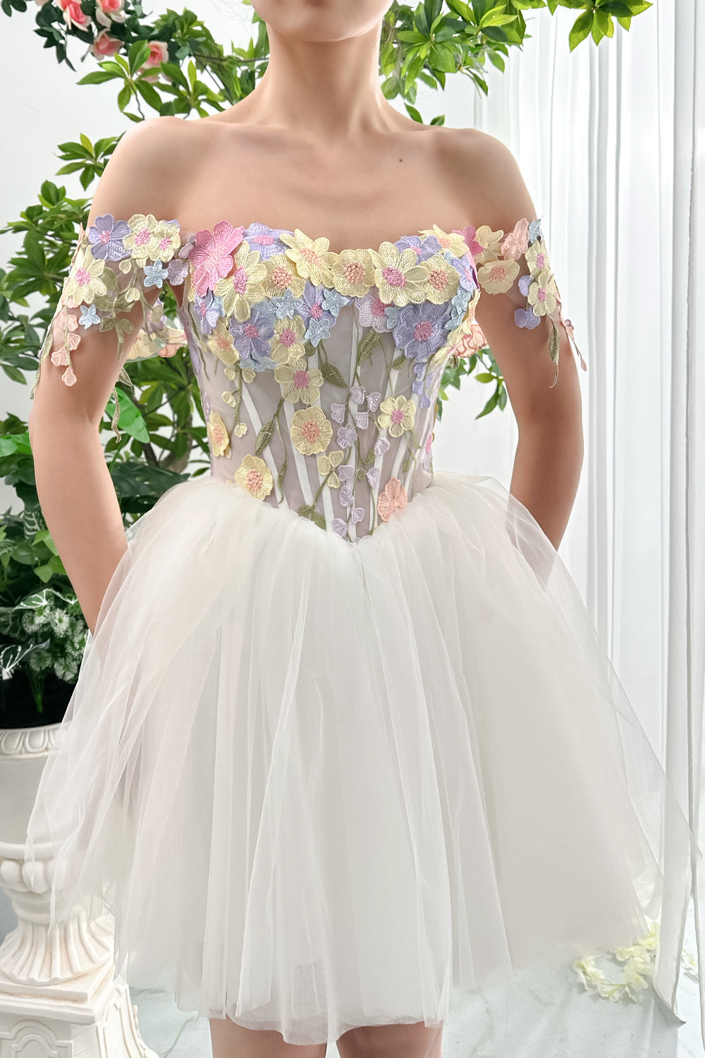 MissJophiel Corset 3D Floral Dress with Removable Off Shoulders