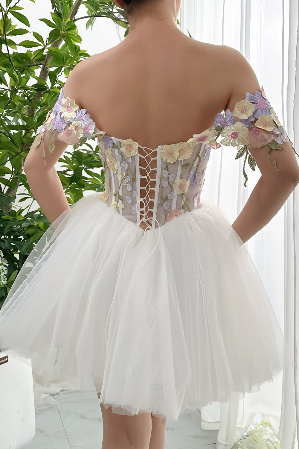 Corset 3D Floral Dress with Removable Off Shoulders