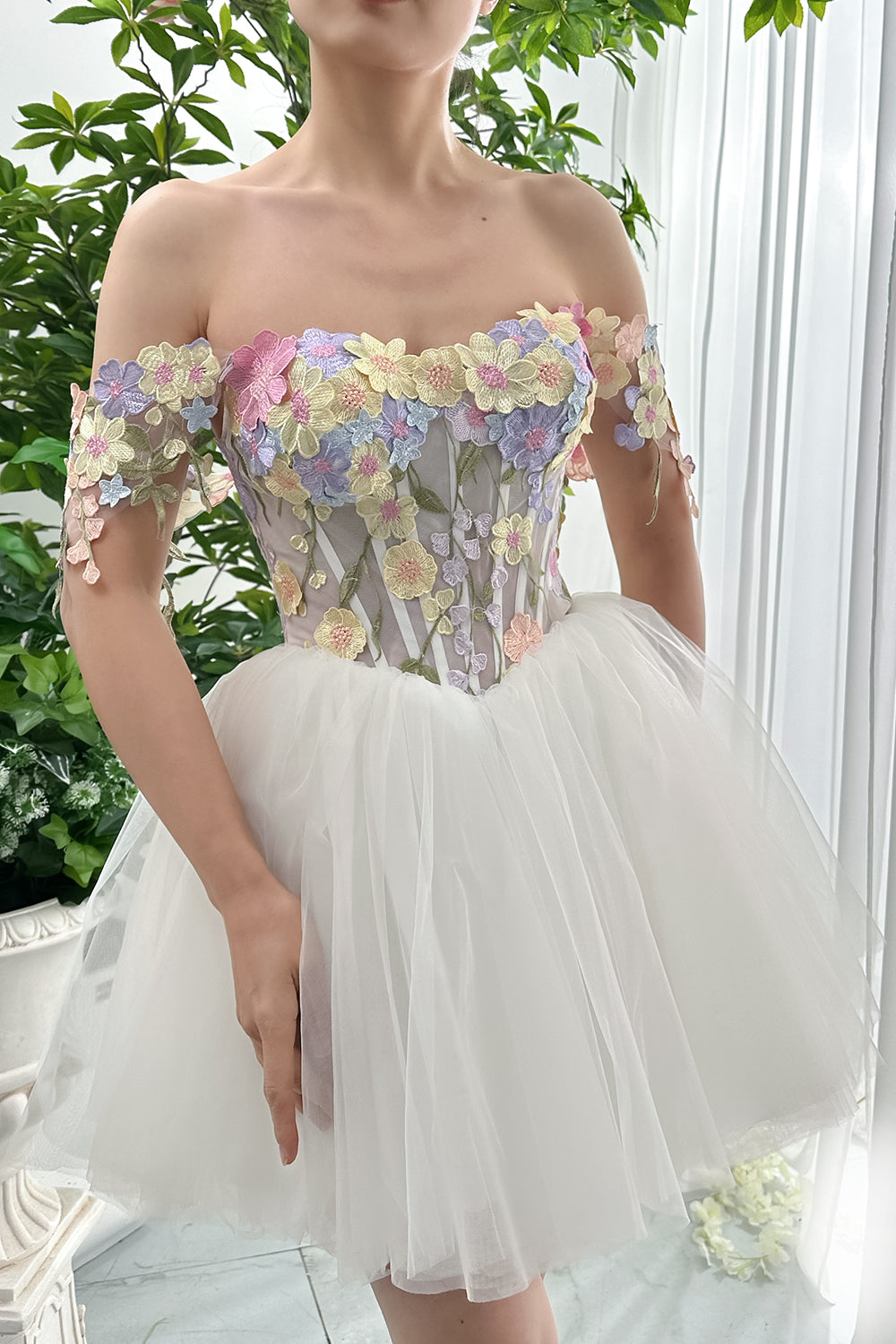 MissJophiel Corset 3D Floral Dress with Removable Off Shoulders