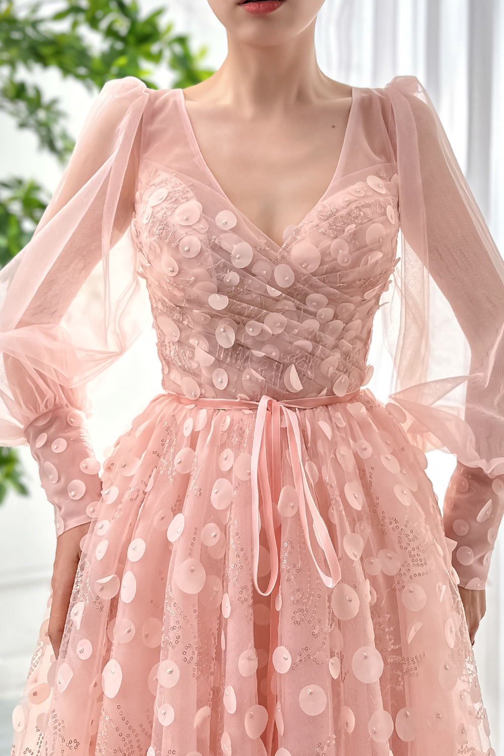 MissJophiel Illusion long Sleeves V Neck Blush Pink Dress Other / Floor Length / US14 MissJophiel Illusion long Sleeves V Neck Blush Pink Dress Other / Floor Length / US14