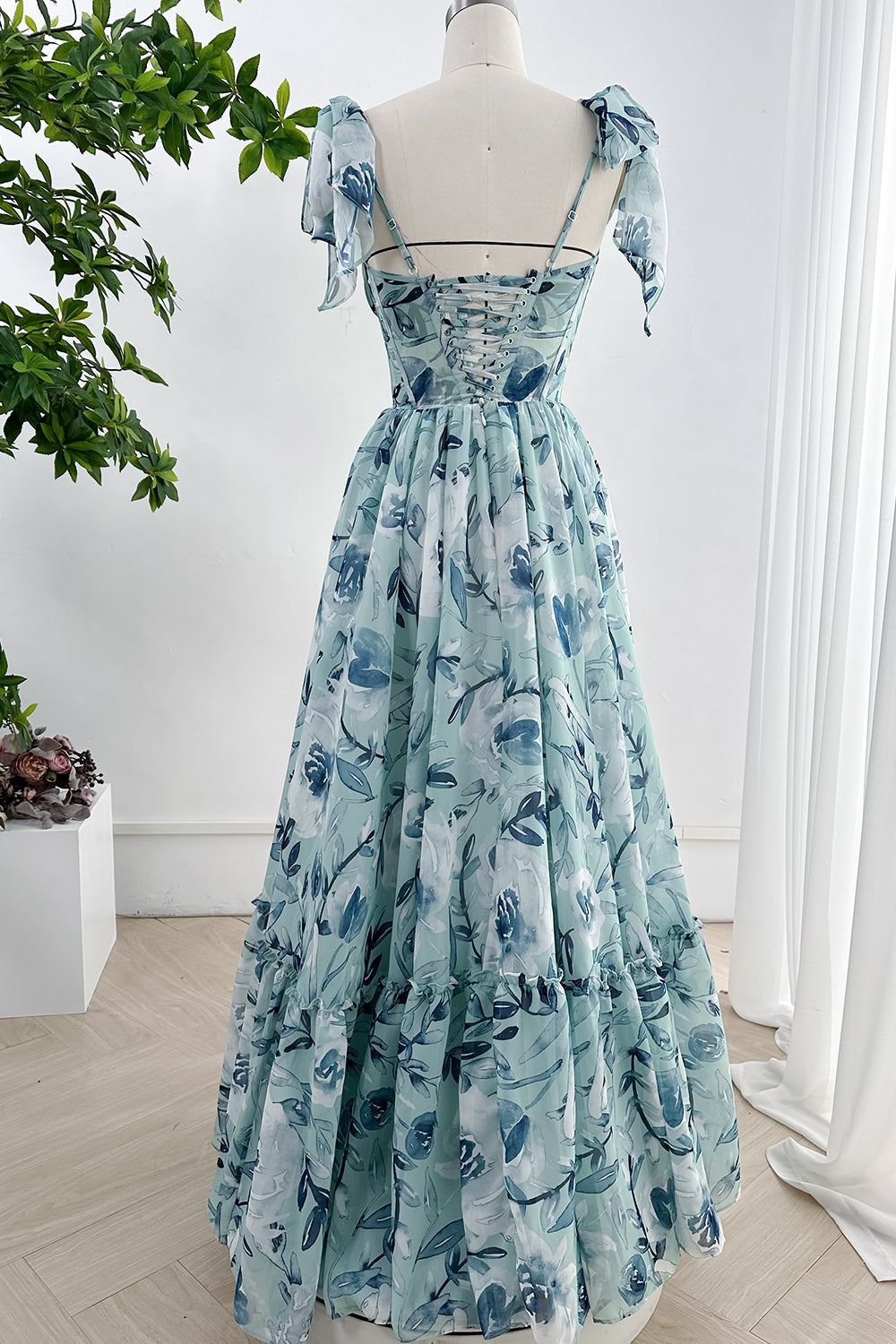 MissJophiel Spaghetti Straps Corset Floral Chiffon Tiered Dress