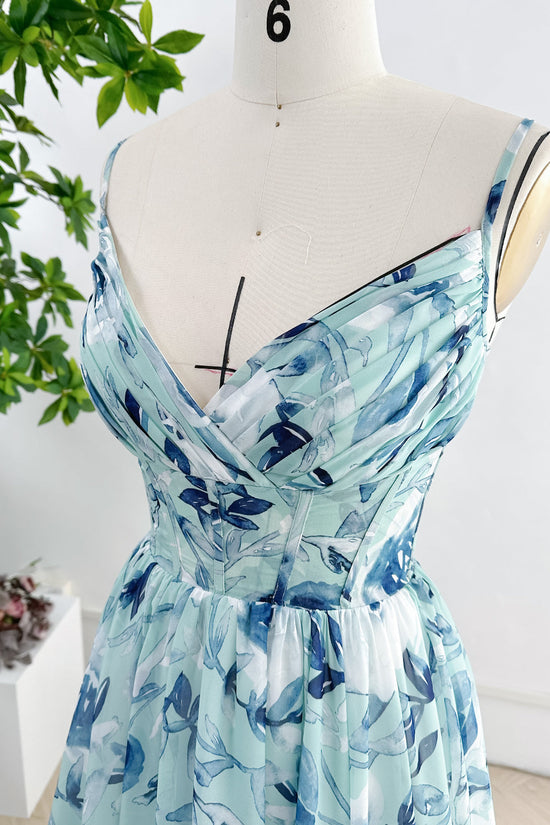 Spaghetti Straps Lace Appliqued Top Long Chiffon Dresses Moss