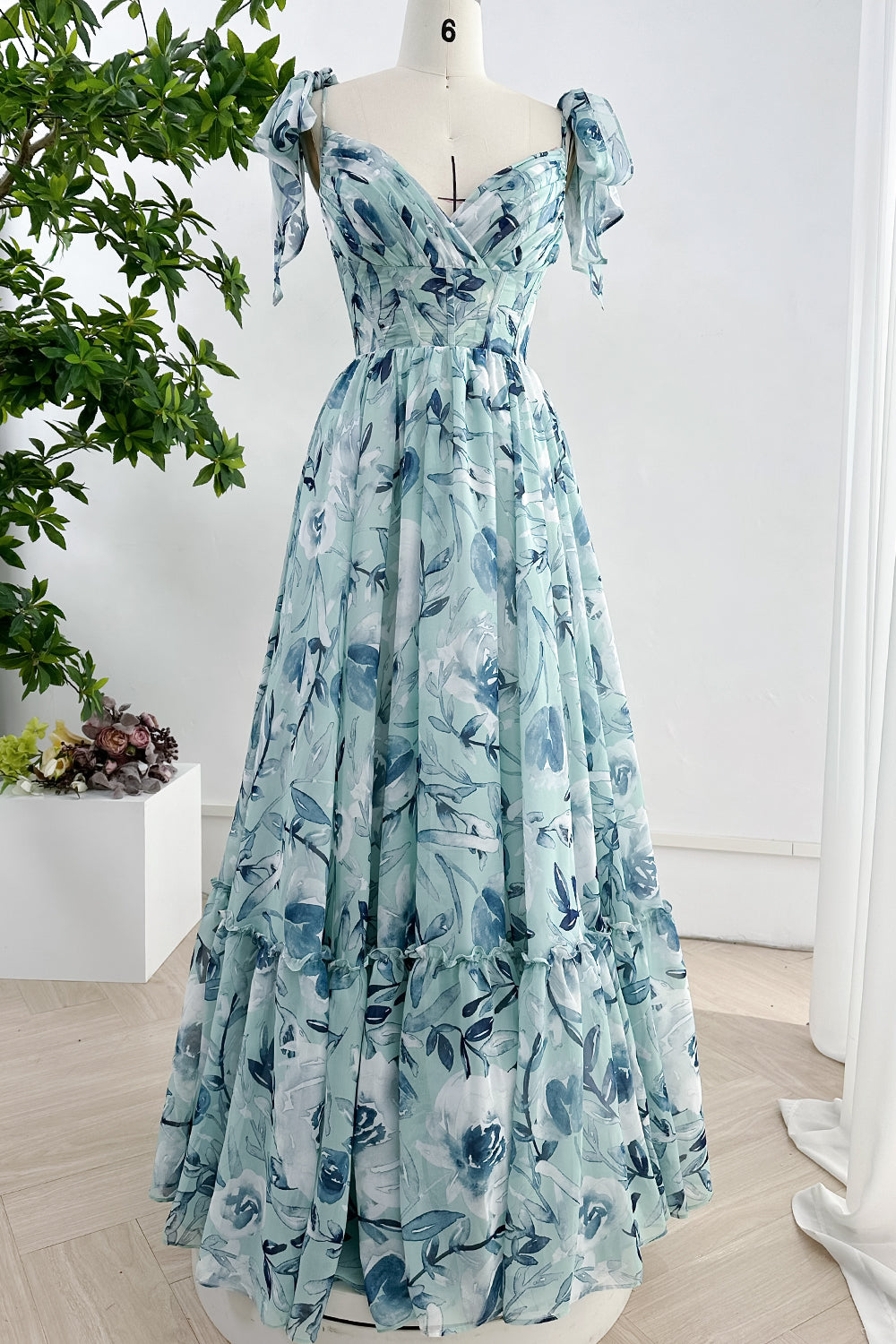 MissJophiel Spaghetti Straps Corset Floral Chiffon Tiered Dress