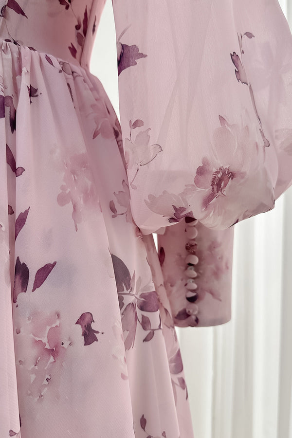 Chiffon Off-The-Shoulder Long Sleeves Dresses with Slit Cinnamon Rose