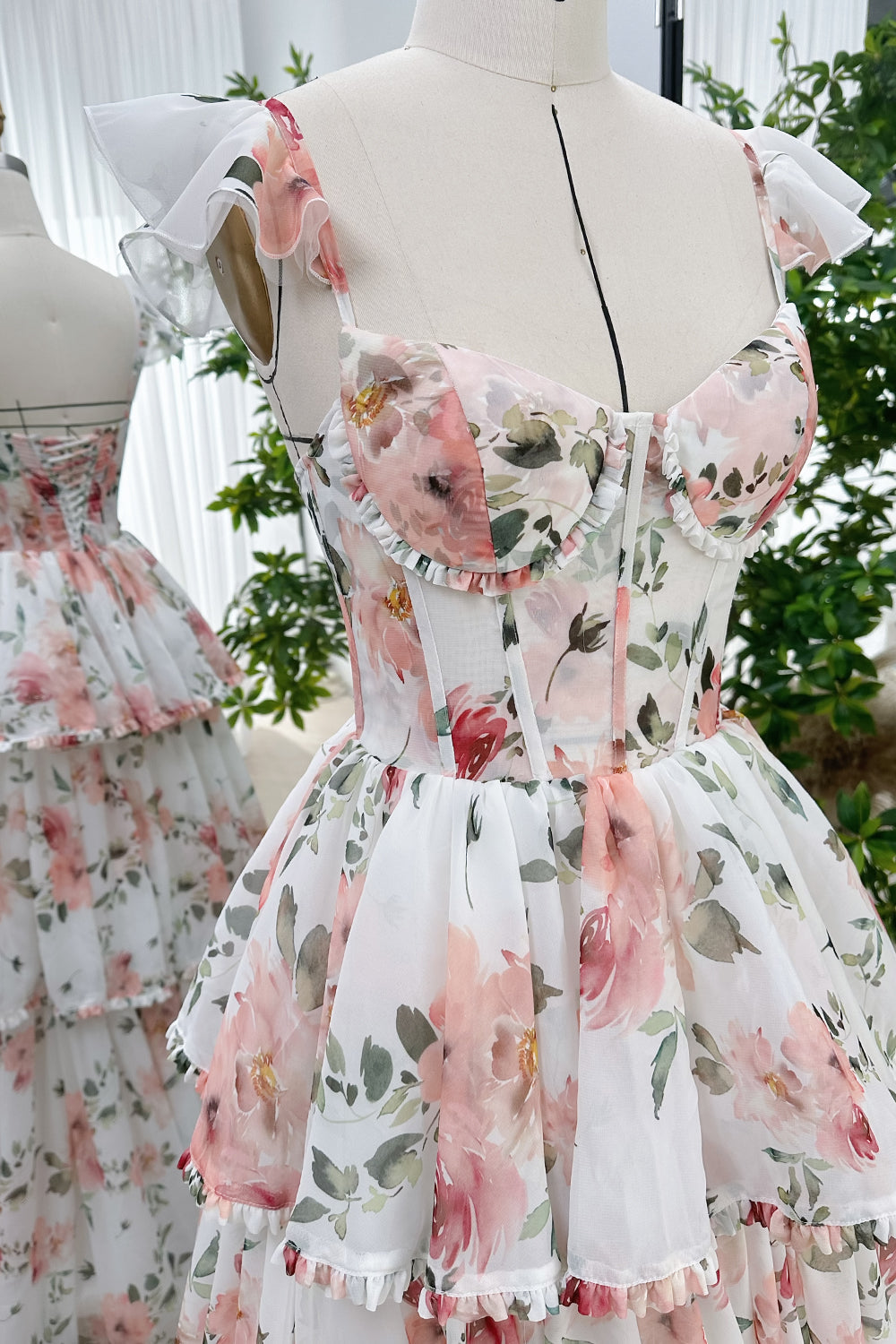 white floral corset dress Strapless Floral A Line Corset Dress White