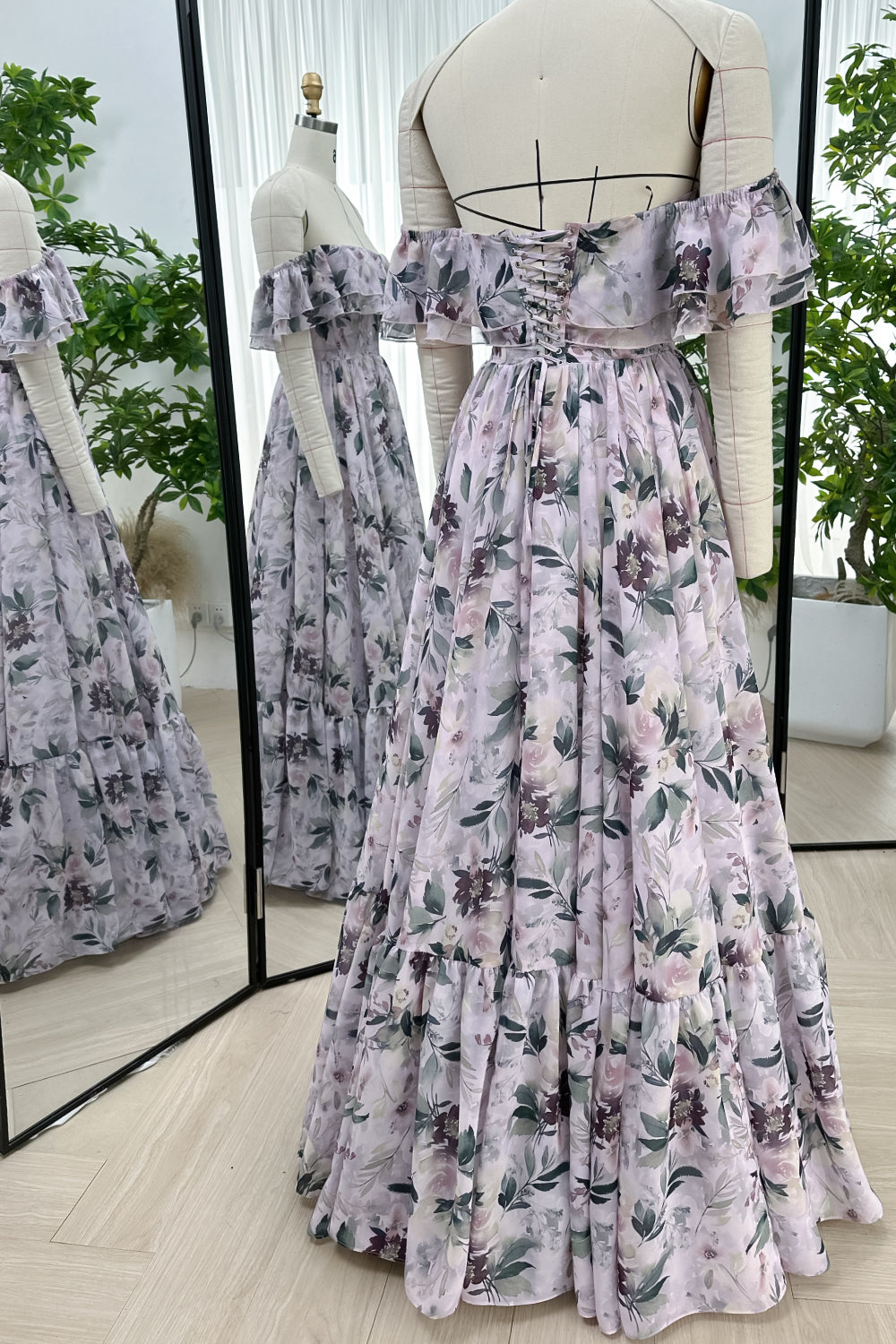 floral chiffon tiered dress Pastel Floral Chiffon Strapless Ruffle Mini Dress