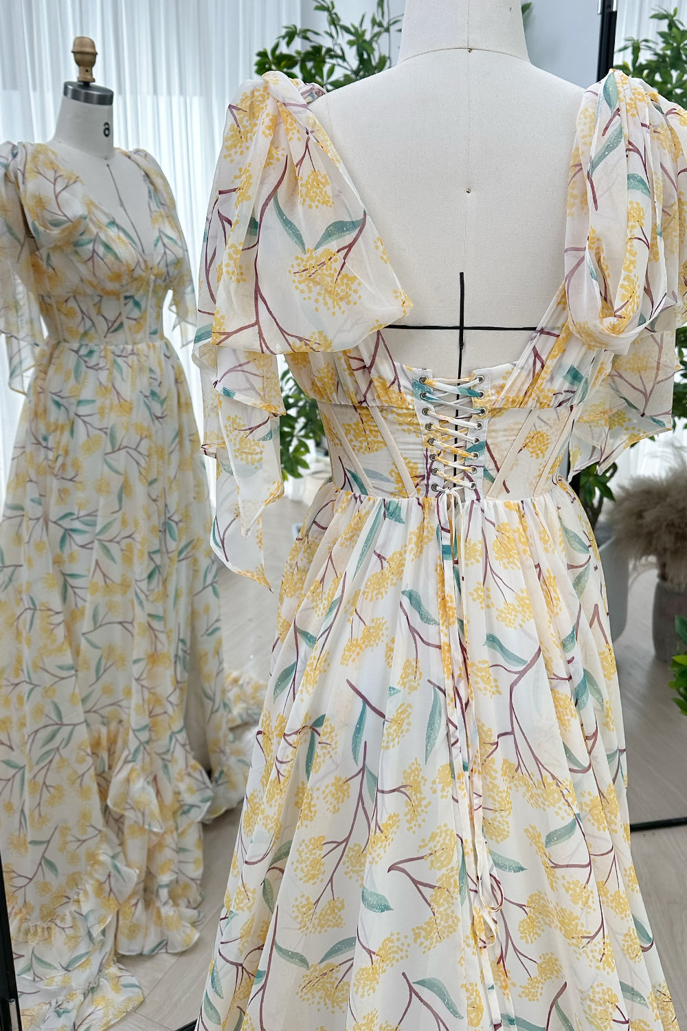 MissJophiel Infinity Corset Floral Print Chiffon Long Dress with Slit