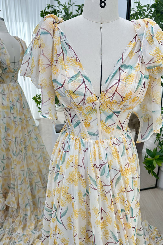 Infinity Corset Floral Print Chiffon Dress with Slit