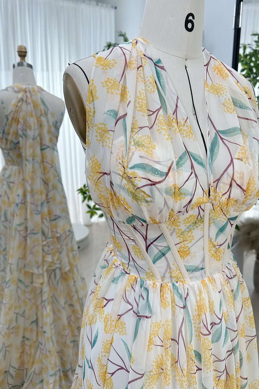 Infinity Corset Floral Print Chiffon Long Dress with Slit