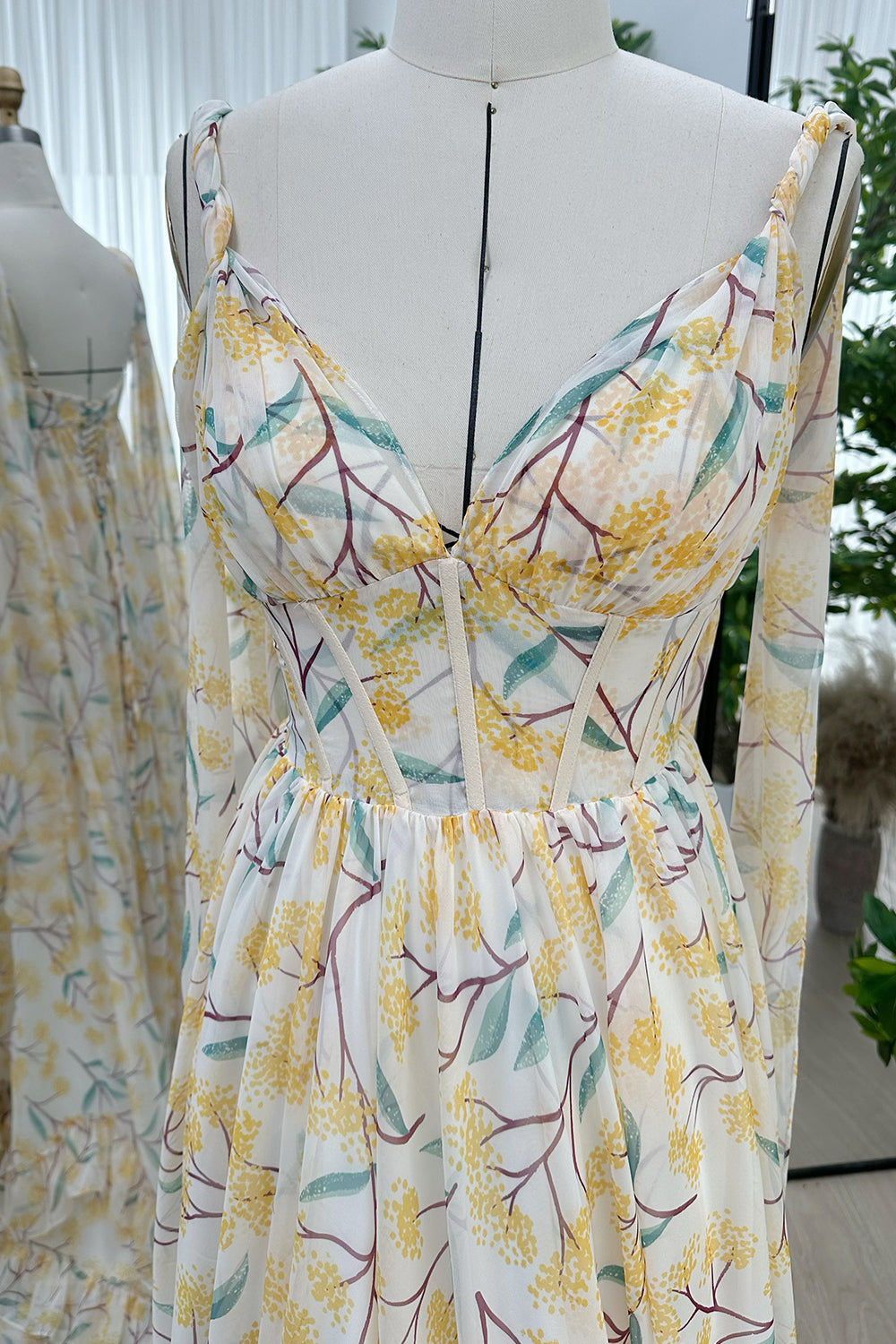 Infinity Corset Floral Print Chiffon Long Dress with Slit