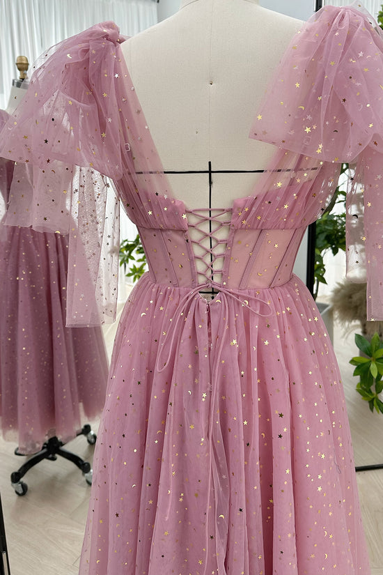Infinity Straps Corset Stars Tulle Long Dress with Slit