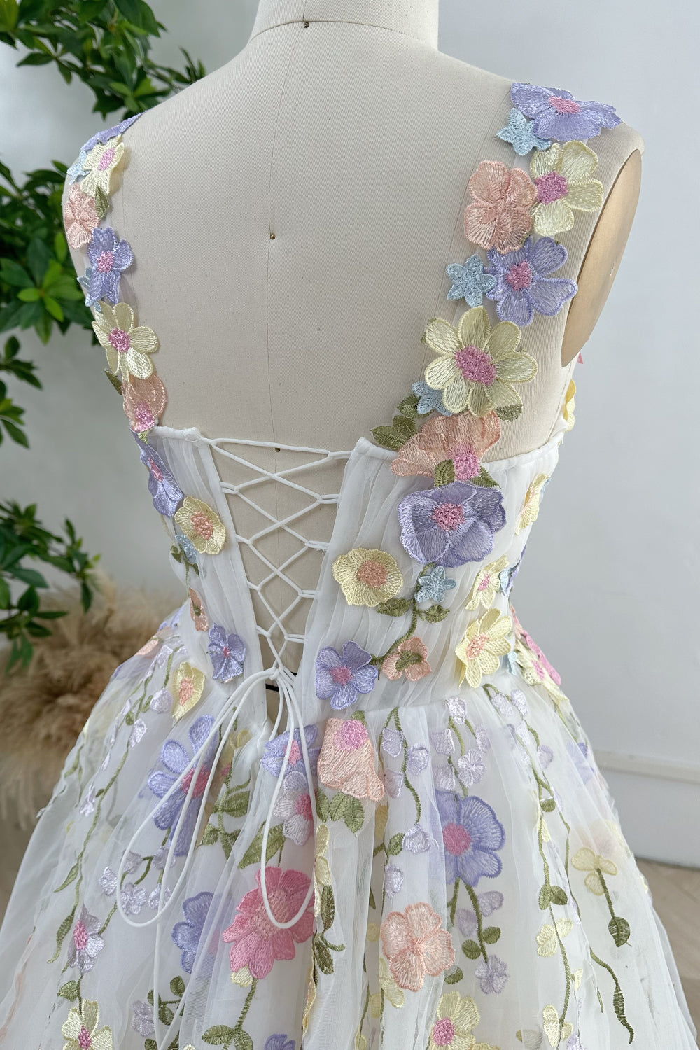 floral-appliqu corset mini dress in lilac Lilac 3D Floral Applique Mini Dress K52703
